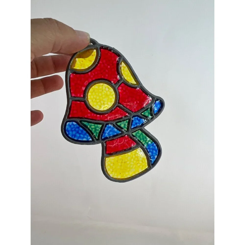 Faux Stained Glass Mushroom Suncatcher 4.5" Groovy Multi Color - Picture 2 of 5